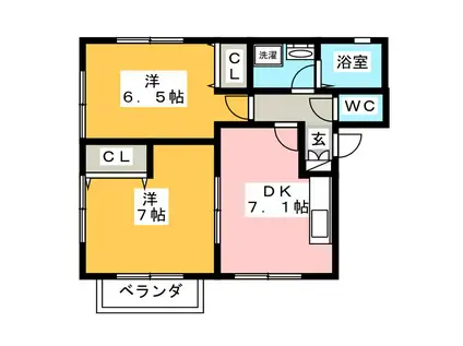 サウスサイドA棟(2DK/2階)の間取り写真