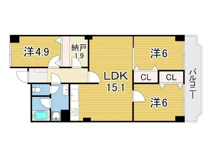 東芦屋ハイツ(3LDK/5階)の間取り写真