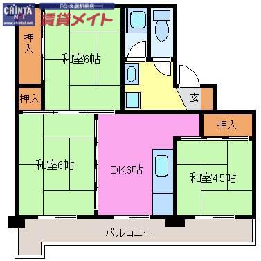 ビレッジハウス北口1号棟(3DK/2階)の間取り写真