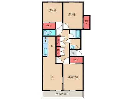 牛久ロイヤルレジデンスC棟(3LDK/2階)の間取り写真