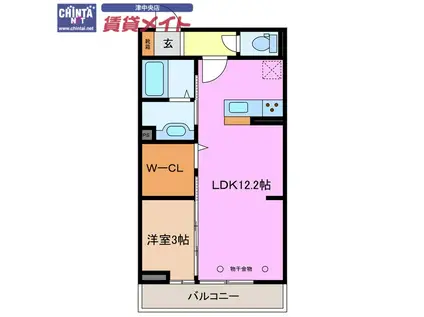 D-スクエア津栄町(1LDK/2階)の間取り写真