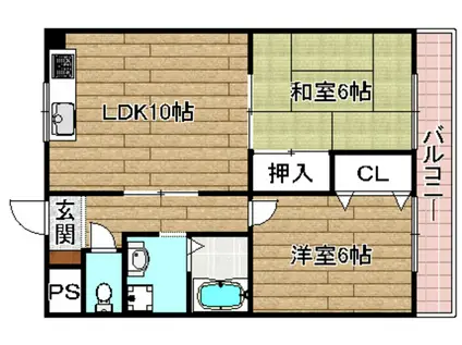 ブリーザ秋月(2LDK/3階)の間取り写真