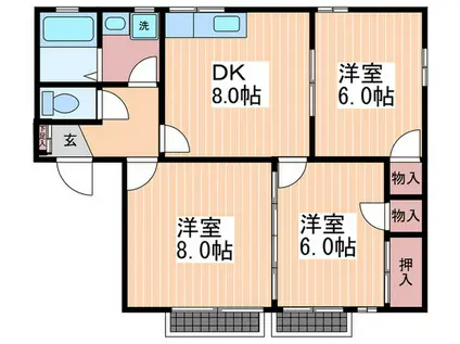 グレイスカンドウA棟(3DK/2階)の間取り写真
