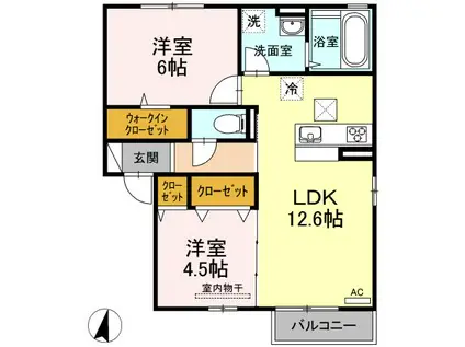 ECLAT  B棟(2LDK/1階)の間取り写真