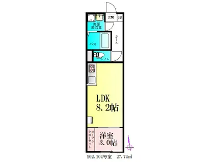 BAU美田園(1LDK/1階)の間取り写真