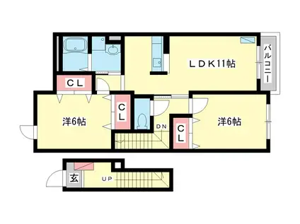 ル.シエルドゥ(1LDK/2階)の間取り写真
