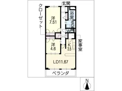 ルミエール平町(2LDK/1階)の間取り写真