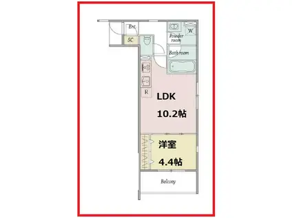 モクシオン扇(1LDK/1階)の間取り写真