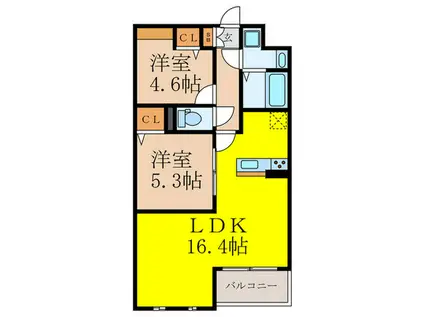 芥川町4丁目PJ(2LDK/3階)の間取り写真