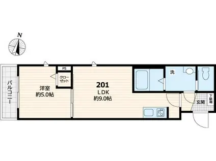サニーコーク(1LDK/2階)の間取り写真