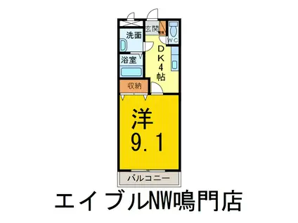 サウスウェーブ木津(1K/1階)の間取り写真