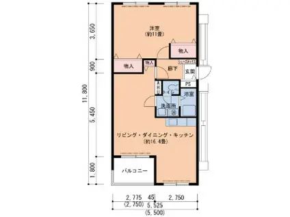 UR芦屋浜 2-3号棟(1LDK/4階)の間取り写真