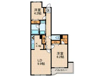 芦屋東パークハイツ(2LDK/4階)の間取り写真