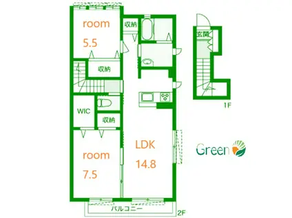 グランKコートL(2LDK/2階)の間取り写真