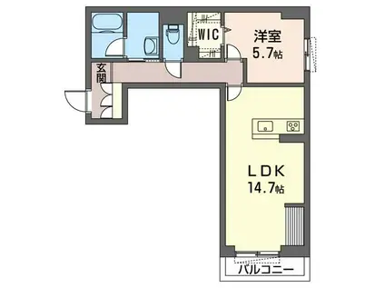 グランレーヴ大宮(1LDK/2階)の間取り写真