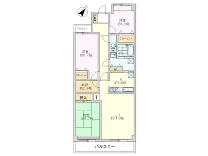 パレスヤマゴ(3LDK/3階)の間取り写真