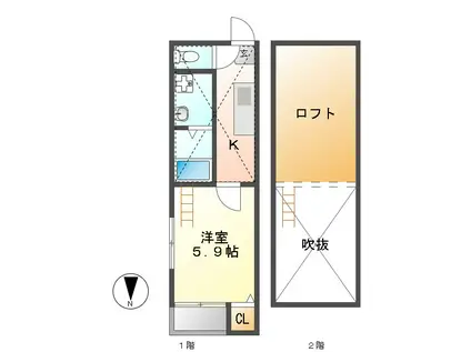 アビー・ロード(1K/2階)の間取り写真