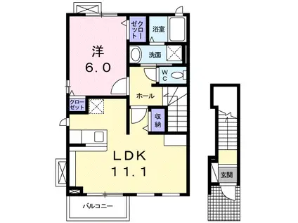 フレッサ川崎(1LDK/2階)の間取り写真