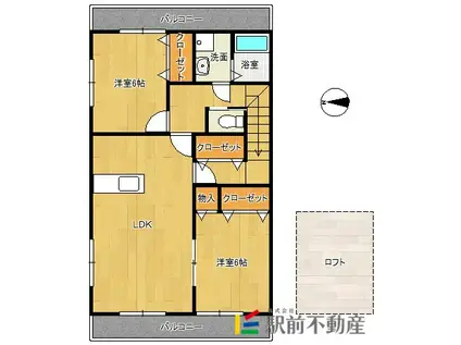 アパートメント吉野ヶ里(2LDK/2階)の間取り写真