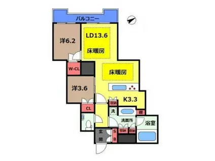 富久クロスコンフォートタワー(2LDK/34階)の間取り写真