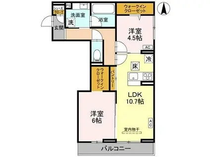 草加市氷川町PJIV B(2LDK/1階)の間取り写真
