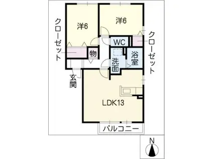 トークヴィレッジV B棟(2LDK/1階)の間取り写真
