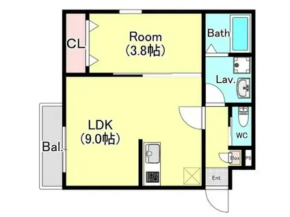 ジーメゾン川口南鳩ヶ谷(1LDK/1階)の間取り写真
