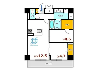 ヴィラ ひまわり(2LDK/6階)の間取り写真
