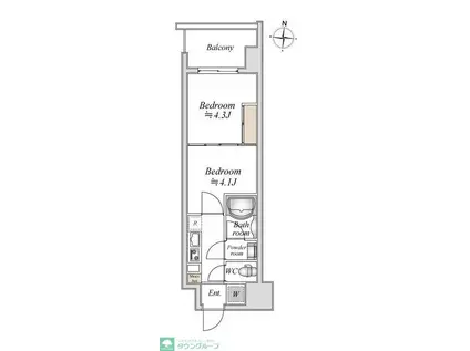 ドゥーエ両国III(2K/6階)の間取り写真