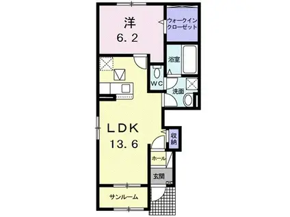 シーシャロームA(1LDK/1階)の間取り写真