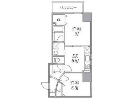ZEUS 難波CUBE(2DK/7階)の間取り写真