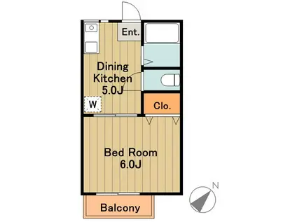 サニーサイド南大沢A棟(1DK/2階)の間取り写真