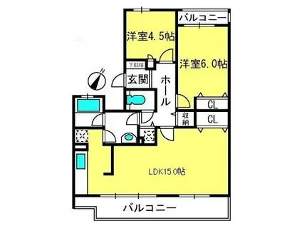 セレーノ大宮C棟(2LDK/2階)の間取り写真