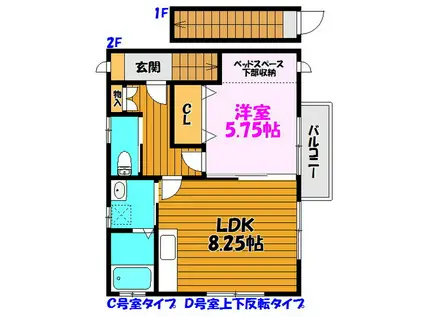 OWL HIWADA(1LDK/2階)の間取り写真