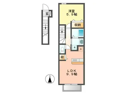 ジェンティーレ(1LDK/2階)の間取り写真