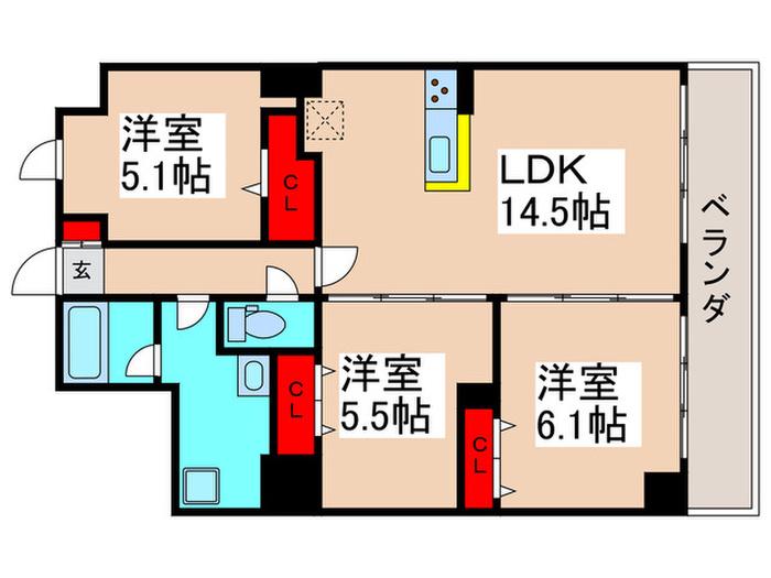 カスタリア西船橋II(3LDK/5階)の間取り写真