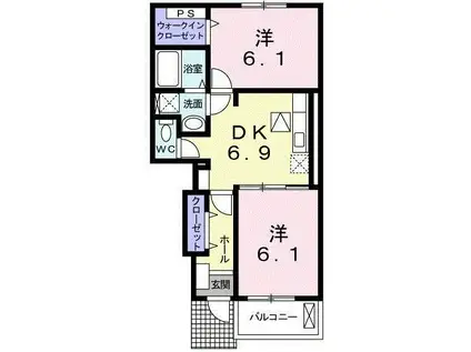 カームリーB(2DK/1階)の間取り写真