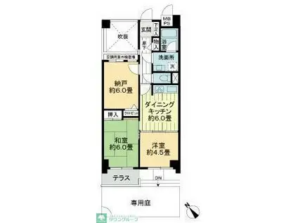 ライオンズヒルズ松戸(2SDK/1階)の間取り写真