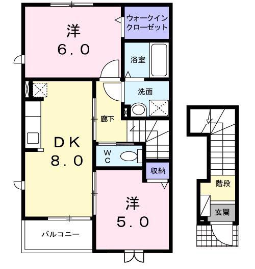 グランデール(2DK/2階)の間取り写真