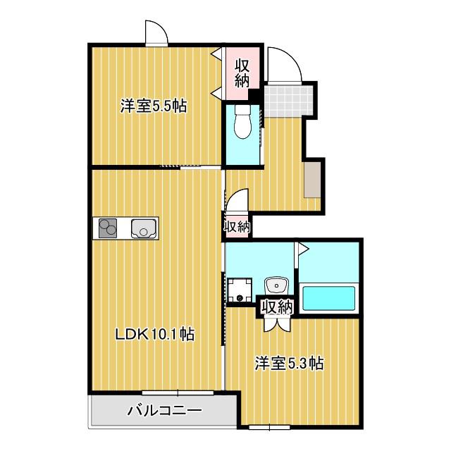 サンモール金ヶ崎(2LDK/1階)の間取り写真