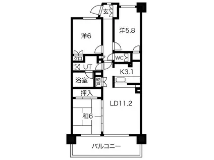 プラウド仙台広瀬川(3LDK/5階)の間取り写真
