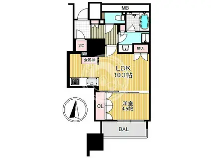プレミストタワー靭本町(1LDK/30階)の間取り写真