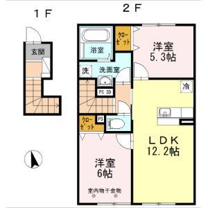 D-ROOM七重浜(2LDK/2階)の間取り写真