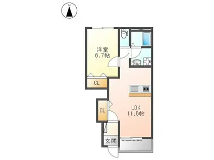 MSレーヴI(1LDK/1階)の間取り写真