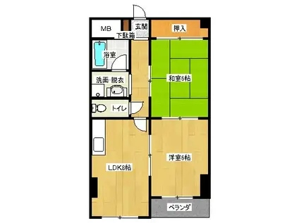 ハイムエーデル(2LDK/3階)の間取り写真