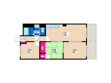 グリーンハイツ平野白鷺(3LDK/4階)の間取り写真