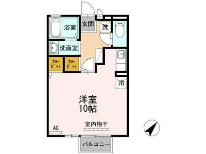 ツインズ・ワン(ワンルーム/1階)の間取り写真