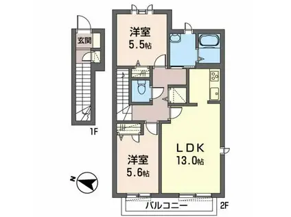 ラフィーネ須磨II(2LDK/2階)の間取り写真