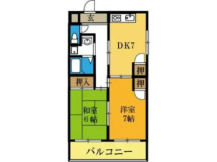 ハチブセ高槻(2DK/2階)の間取り写真