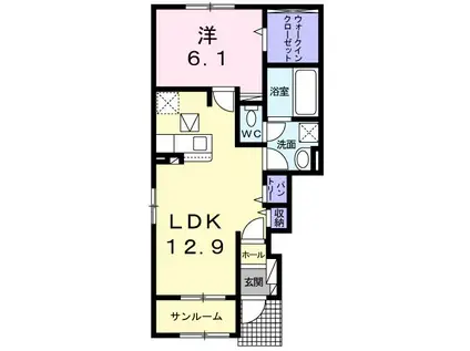 マカニ オカ ハウオリー(1LDK/1階)の間取り写真